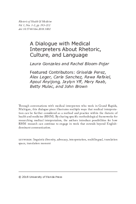 (PDF) A Dialogue with Medical Interpreters About Rhetoric, Culture, and ...