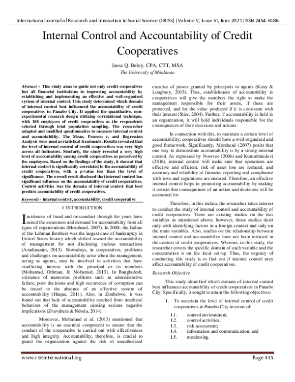 (PDF) Internal Control and Accountability of Credit Cooperatives