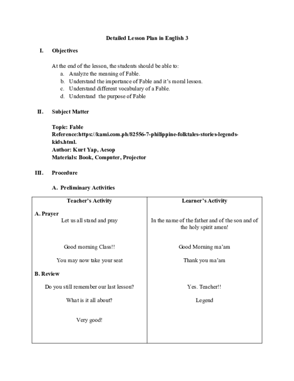 (DOC) Detailed Lesson Plan in English 3