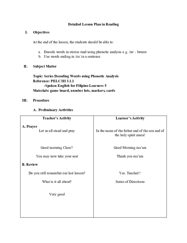 (DOC) Detailed Lesson Plan in Reading