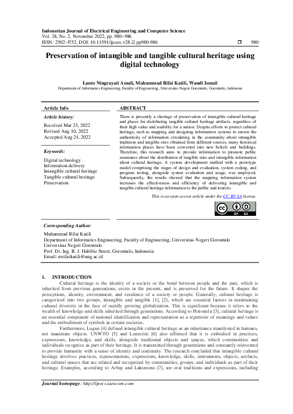 (PDF) Preservation of intangible and tangible cultural heritage using ...