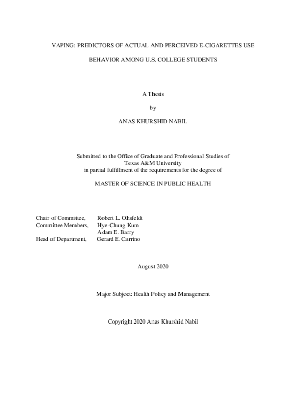 (PDF) Vaping: Predictors of Actual and Perceived E-Cigarettes Use ...