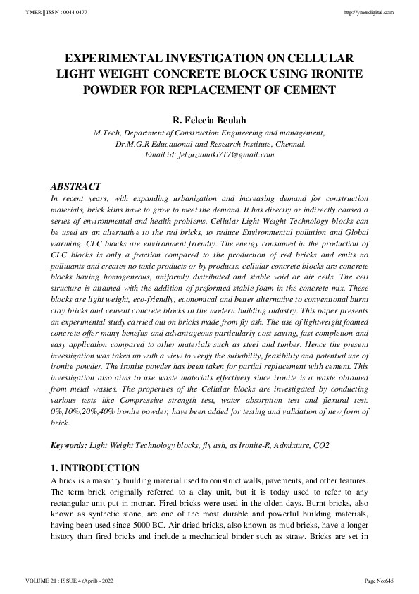 (PDF) Experimental Investigation on Cellular Light Weight Concrete ...