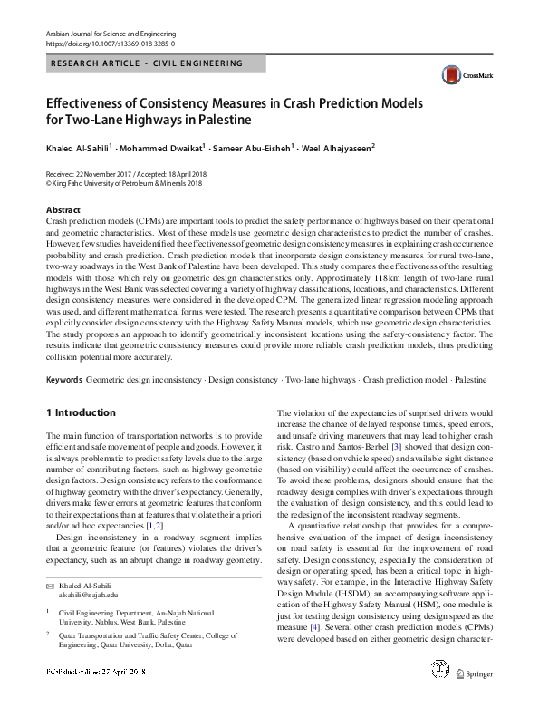 (PDF) Effectiveness of Consistency Measures in Crash Prediction Models ...