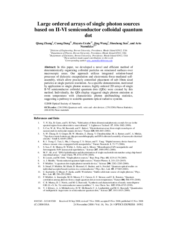 (PDF) Large ordered arrays of single photon sources based on II–VI ...