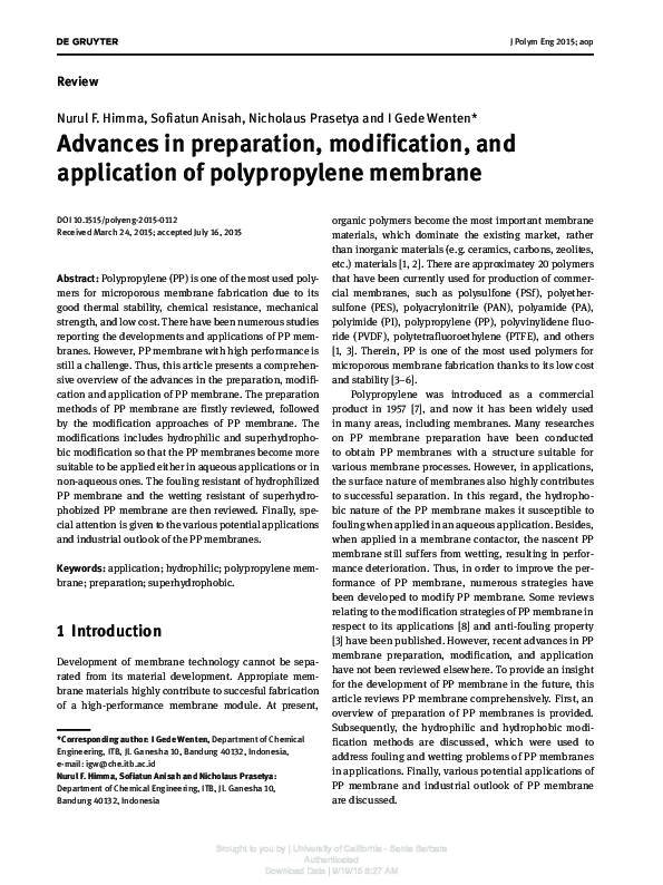 (PDF) Advances in preparation, modification, and application of ...