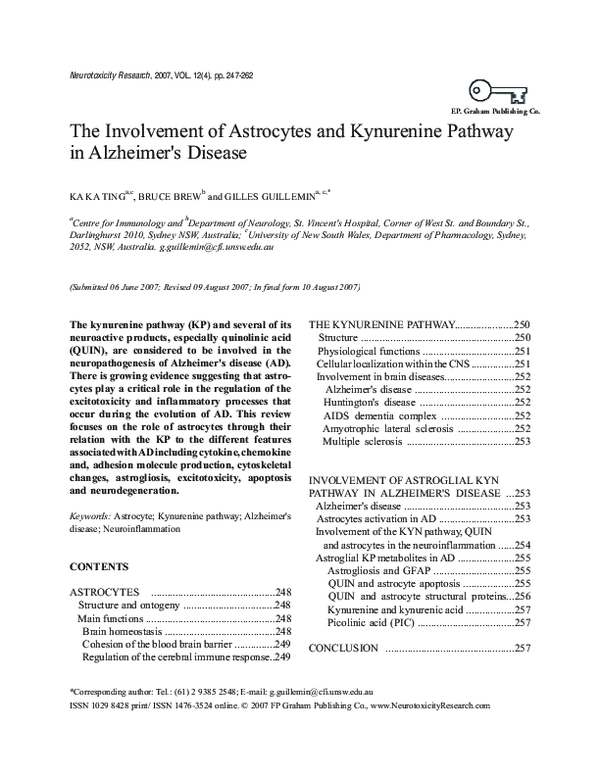 (PDF) The involvement of astrocytes and kynurenine pathway in Alzheimer ...