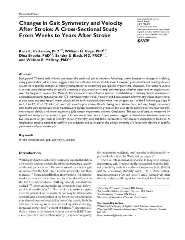 (PDF) Changes in Gait Symmetry and Velocity After Stroke: A Cross ...
