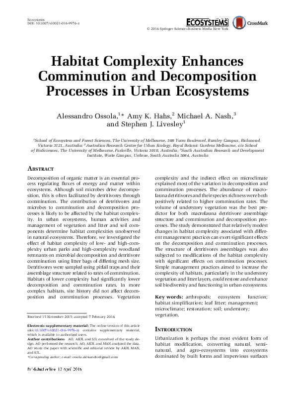 (PDF) Habitat Complexity Enhances Comminution and Decomposition ...
