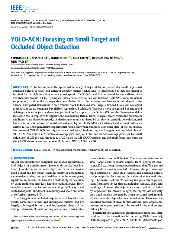 (PDF) YOLO-ACN: Focusing on Small Target and Occluded Object Detection