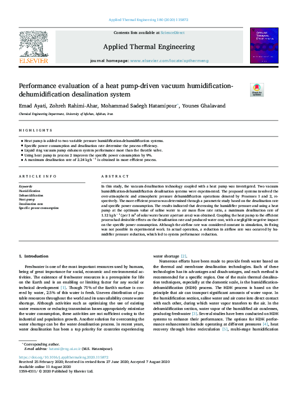 (PDF) Performance evaluation of a heat pump-driven vacuum ...