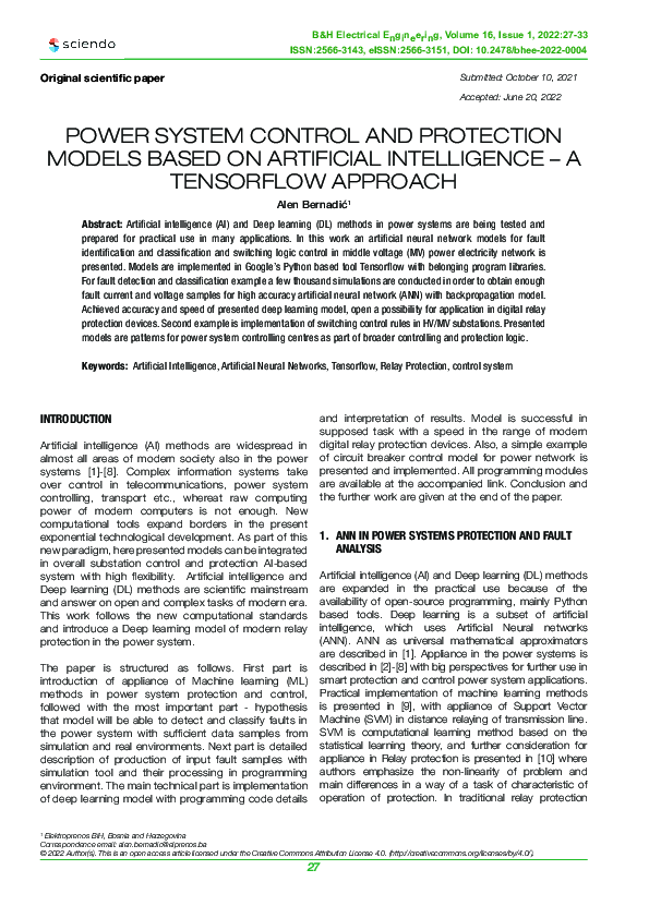 (PDF) Power System Control and Protection Models Based on Artificial ...