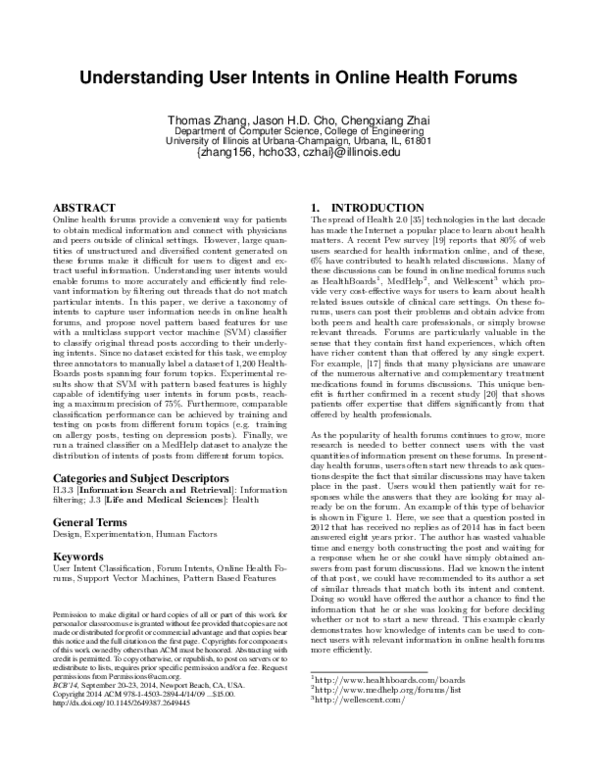 (PDF) Understanding user intents in online health forums