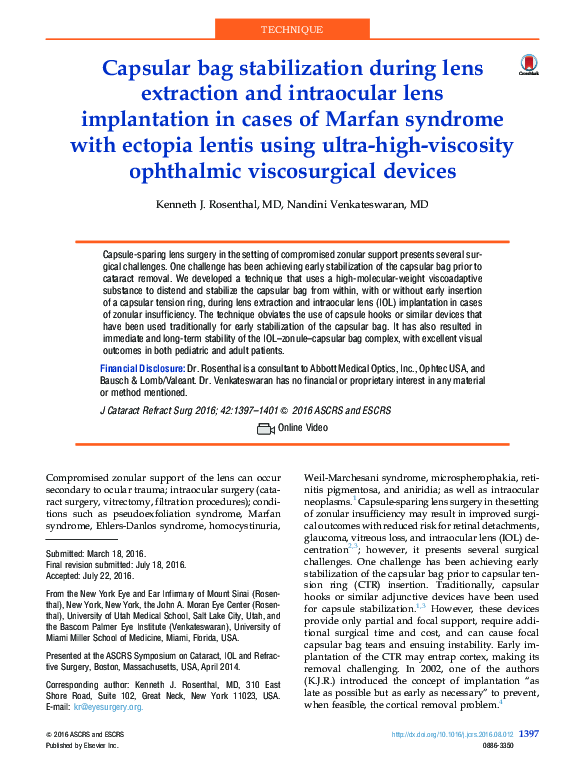 (PDF) Capsular bag stabilization during lens extraction and intraocular