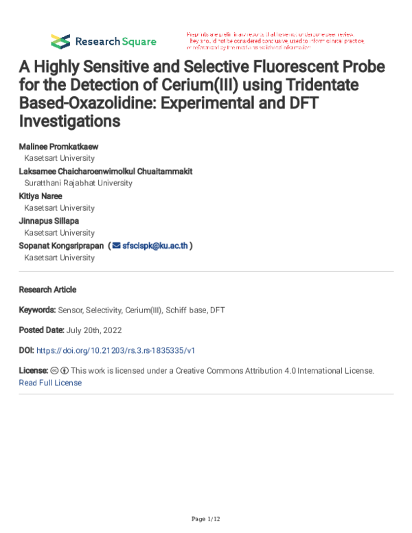 (PDF) A Highly Sensitive and Selective Fluorescent Probe for the ...