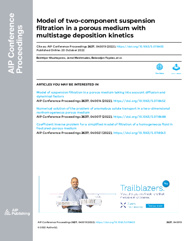 (PDF) Model of two-component suspension filtration in a porous medium ...