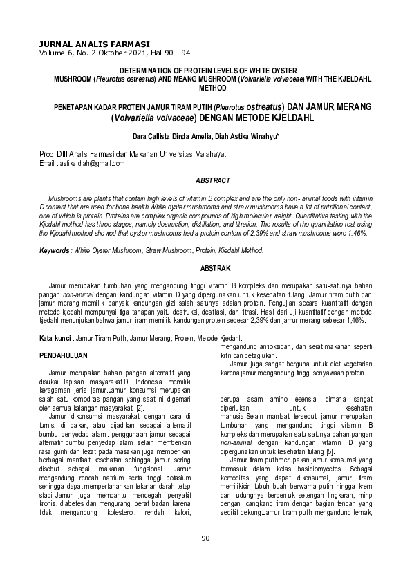 (PDF) KADAR PROTEIN JAMUR TIRAM PUTIH (Pleurotus ostreatus