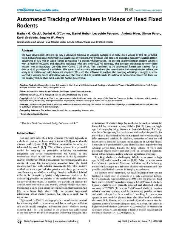 (PDF) Automated Tracking of Whiskers in Videos of Head Fixed Rodents