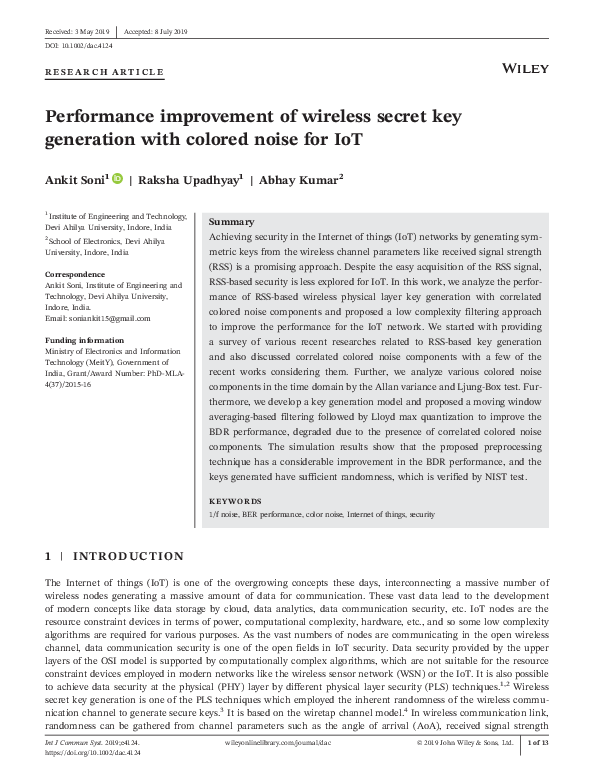 (PDF) Performance improvement of wireless secret key generation with ...