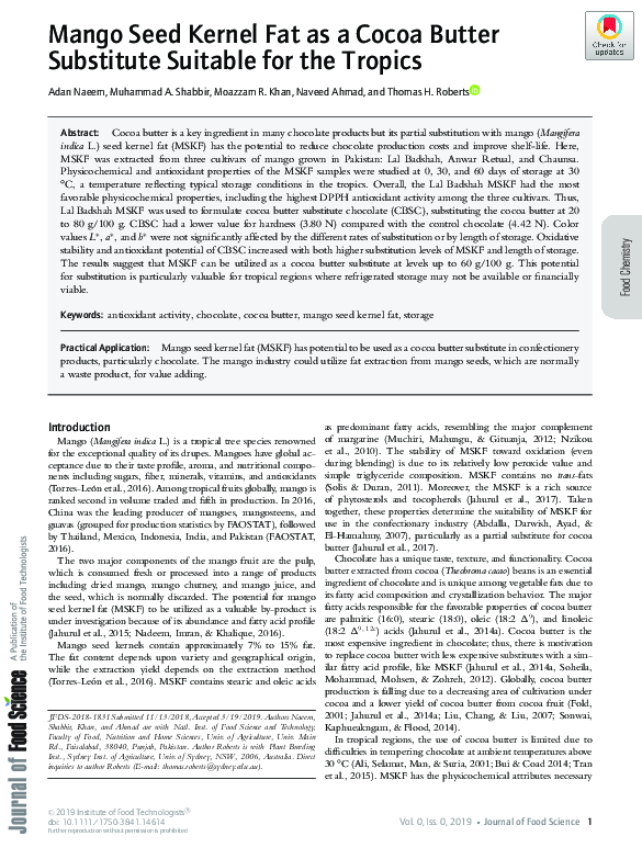 (PDF) Mango Seed Kernel Fat as a Cocoa Butter Substitute Suitable for ...