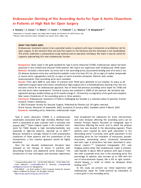 (PDF) Endovascular Stenting of the Ascending Aorta for Type A Aortic ...