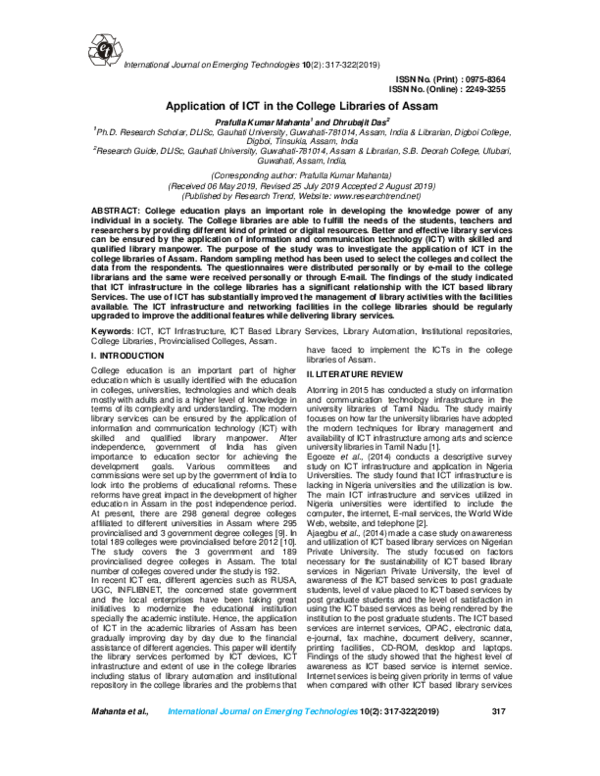 (PDF) Application of ICT in the College Libraries of Assam