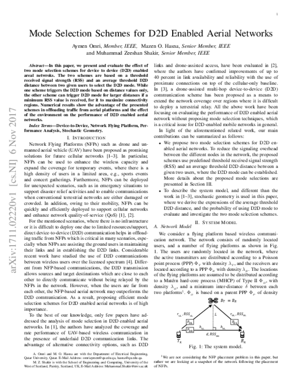 (PDF) Mode selection schemes for D2D enabled aerial networks