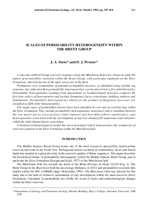 (PDF) Scales of Permeability Heterogeneity Within the Brent Group