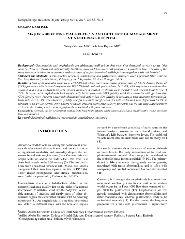 (PDF) Major Abdominal Wall Defects and Outcome of Management at a ...