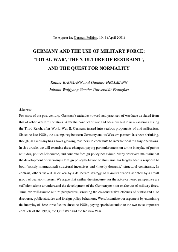 (PDF) Germany and the use of military force: ‘total war’, the ‘culture ...