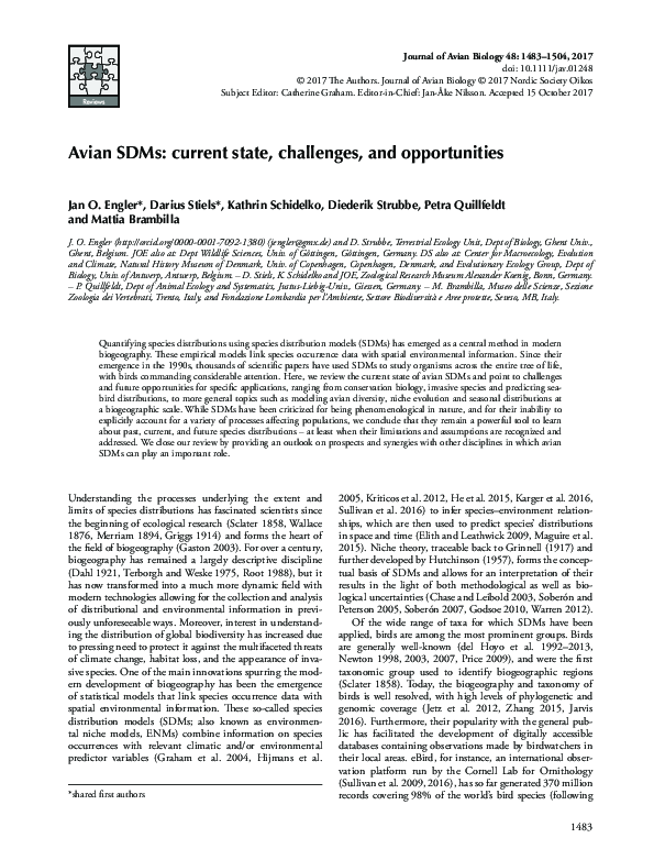 (PDF) Avian SDMs: current state, challenges, and opportunities