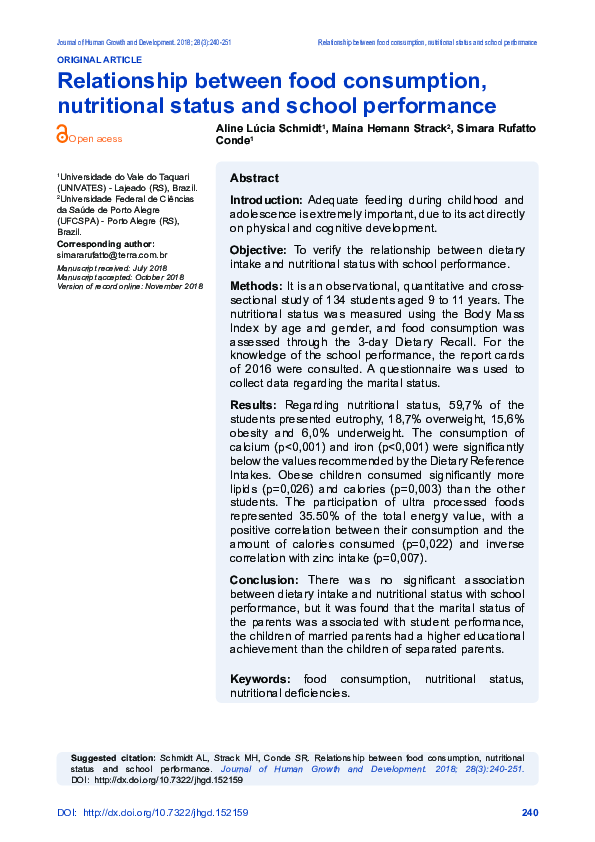 (PDF) Relationship between food consumption, nutritional status and ...