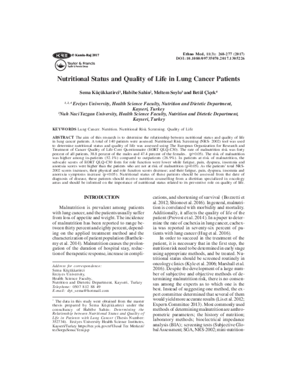 (PDF) Nutritional Status and Quality of Life in Lung Cancer Patients