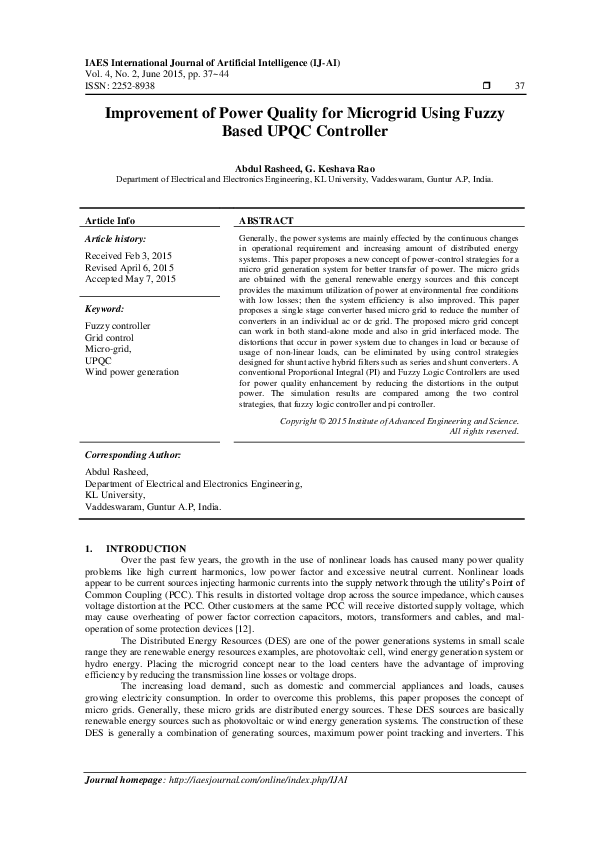 (PDF) Improvement of power quality for microgrid using fuzzy based UPQC ...