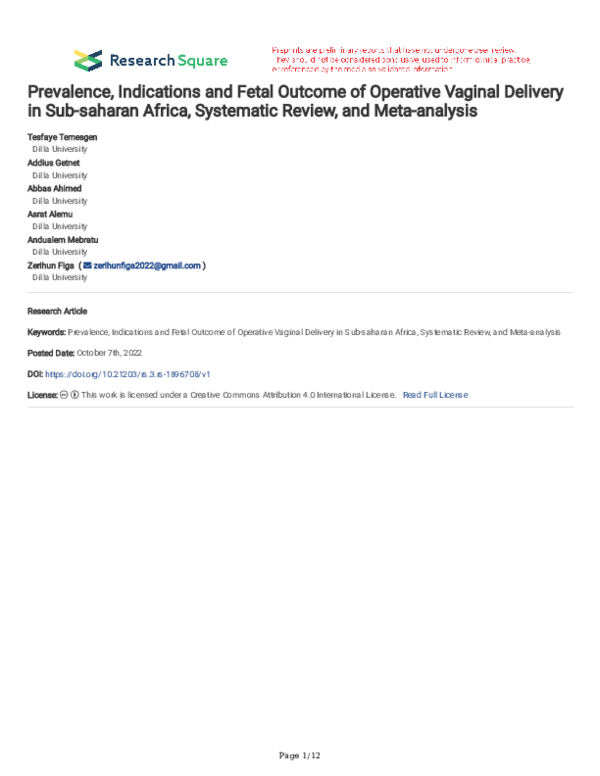 (PDF) Prevalence, Indications and Fetal Outcome of Operative Vaginal ...
