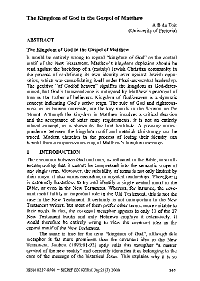 (PDF) The Kingdom of God in the Gospel of Matthew