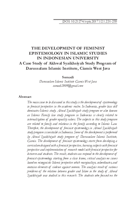 (PDF) THE DEVELOPMENT OF FEMINIST EPISTEMOLOGY IN ISLAMIC STUDIES IN ...
