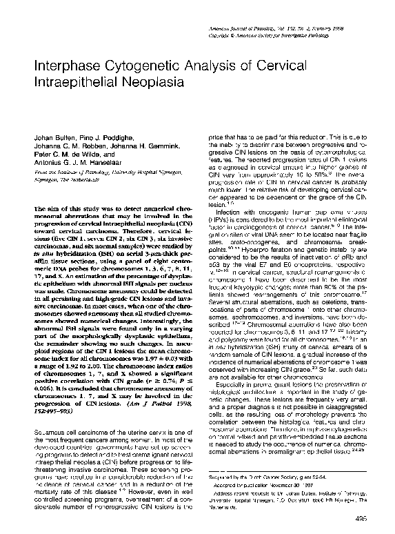 (PDF) Interphase cytogenetic analysis of cervical intraepithelial neoplasia