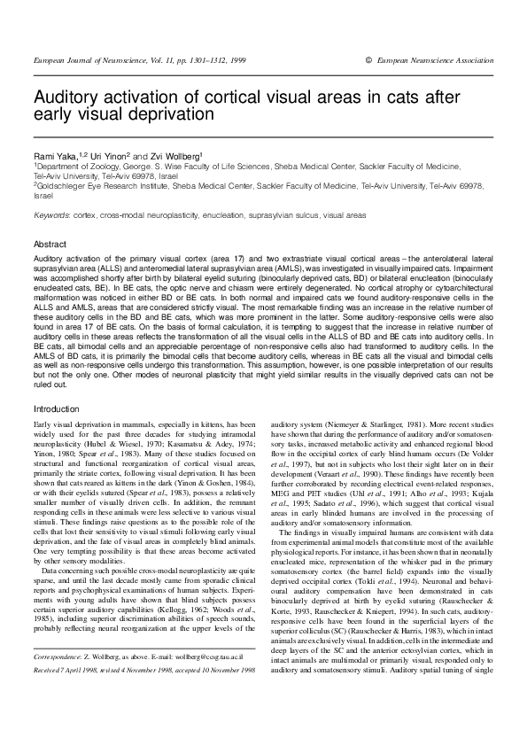 (PDF) Auditory activation of cortical visual areas in cats after early ...