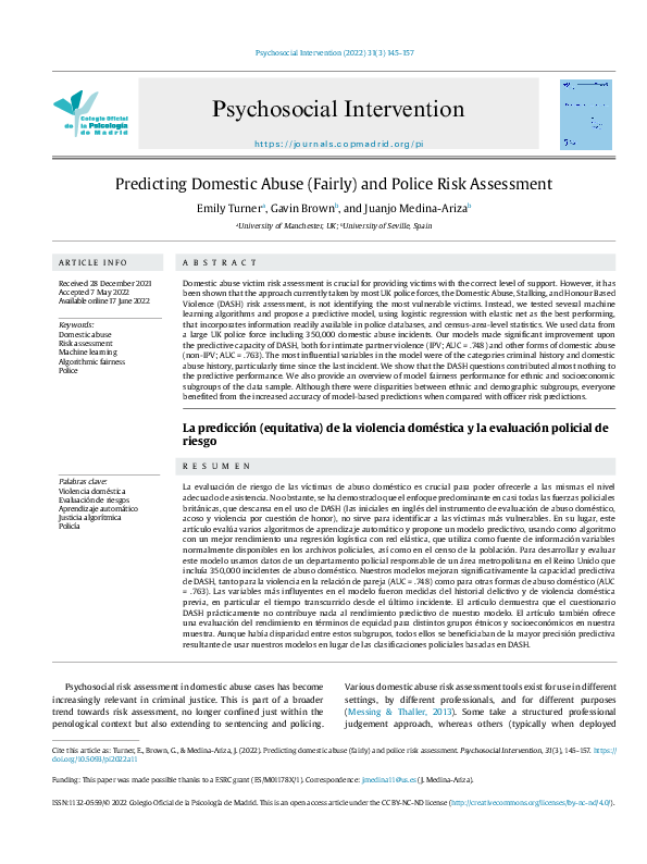 (PDF) Predicting Domestic Abuse (Fairly) and Police Risk Assessment ...