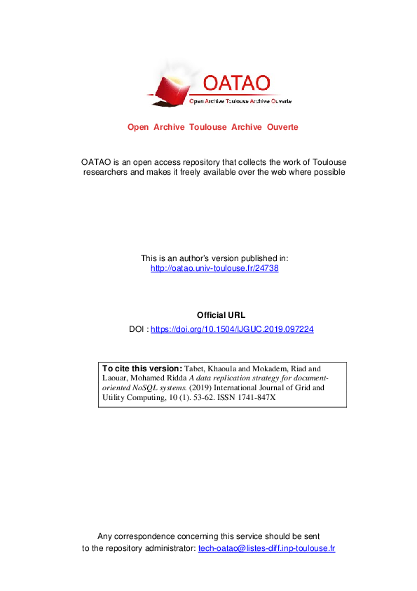 (PDF) A data replication strategy for document-oriented NoSQL systems