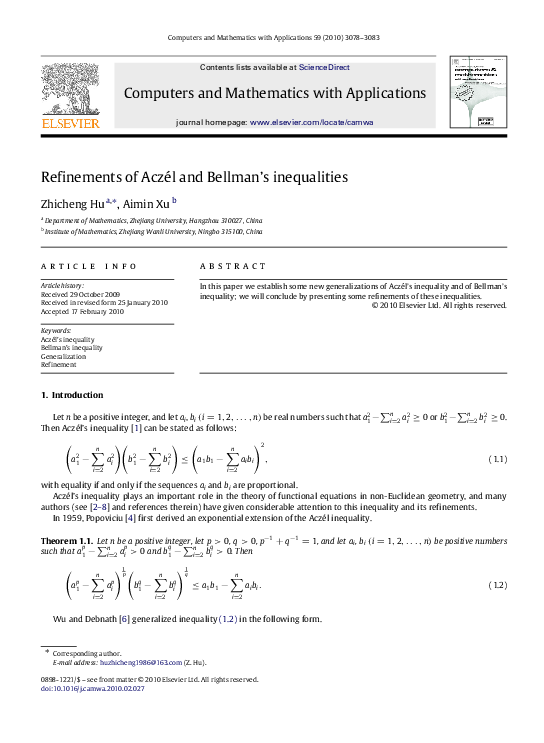(PDF) Refinements of Aczél and Bellman’s inequalities