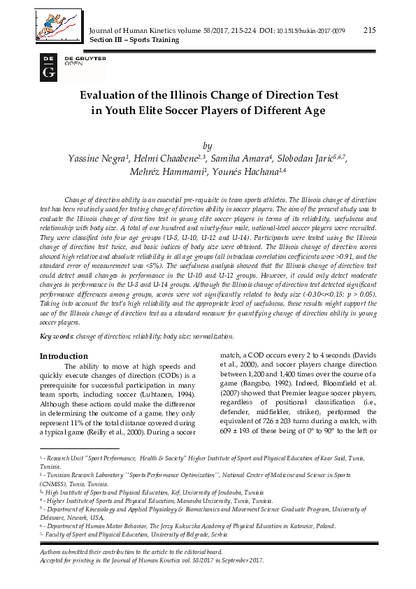 (PDF) Evaluation of the Illinois Change of Direction Test in Youth ...