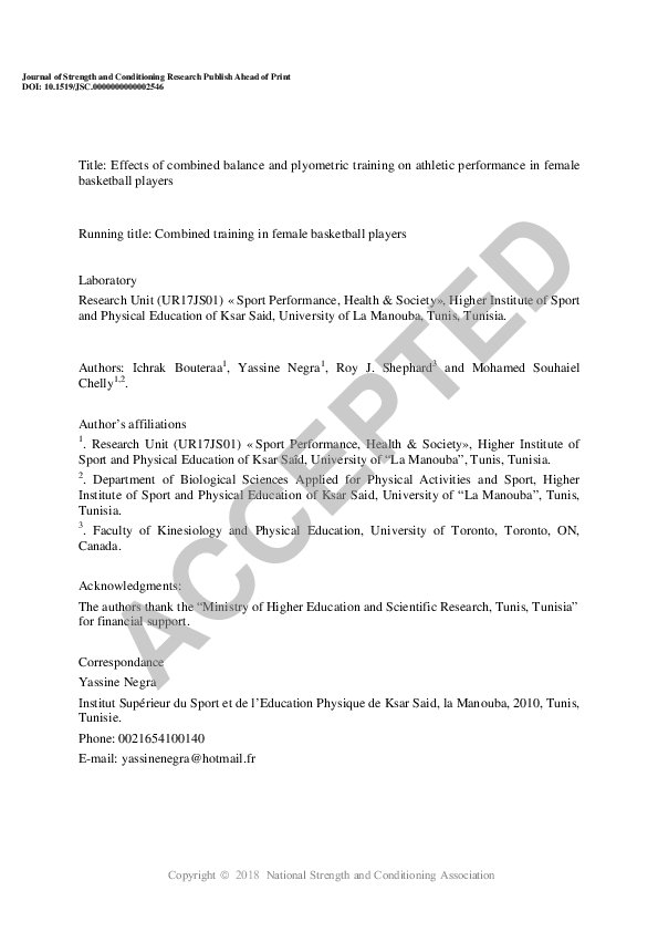 (PDF) Effects of Combined Balance and Plyometric Training on Athletic ...