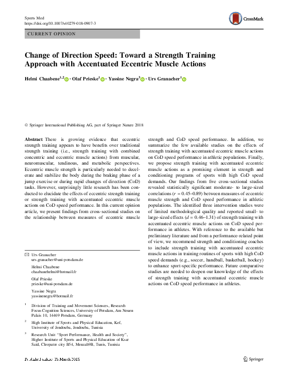 (PDF) Change of Direction Speed: Toward a Strength Training Approach ...