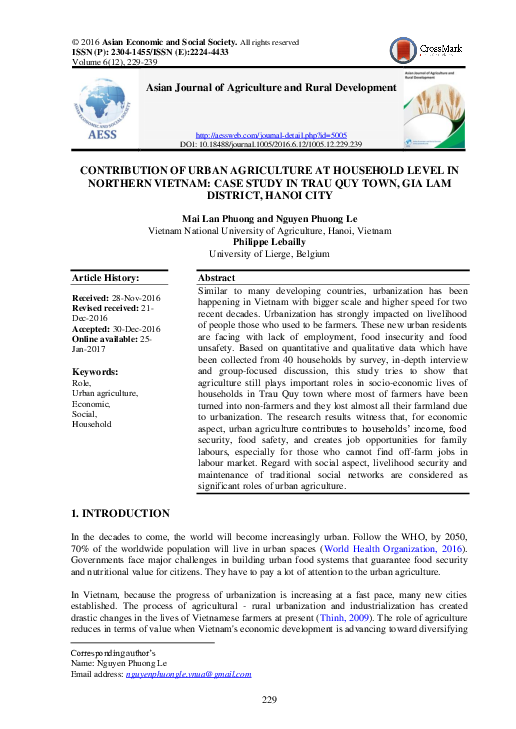 (PDF) Contribution of urban agriculture at household level in northern ...