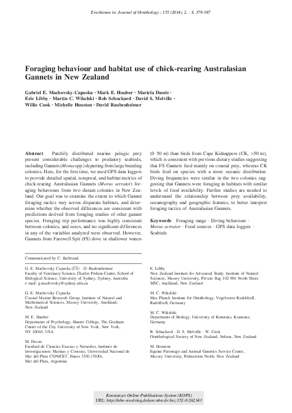 (PDF) Foraging behaviour and habitat use of chick-rearing Australasian ...