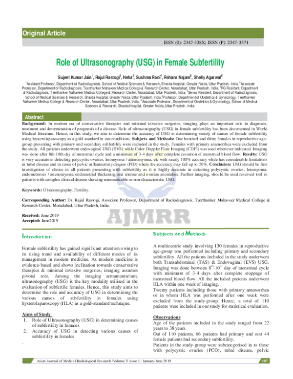(PDF) Role of Ultrasonography (USG) in Female Subfertility