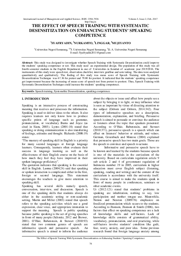(PDF) The Effect of Speech Training with Systematic Desensitization on ...