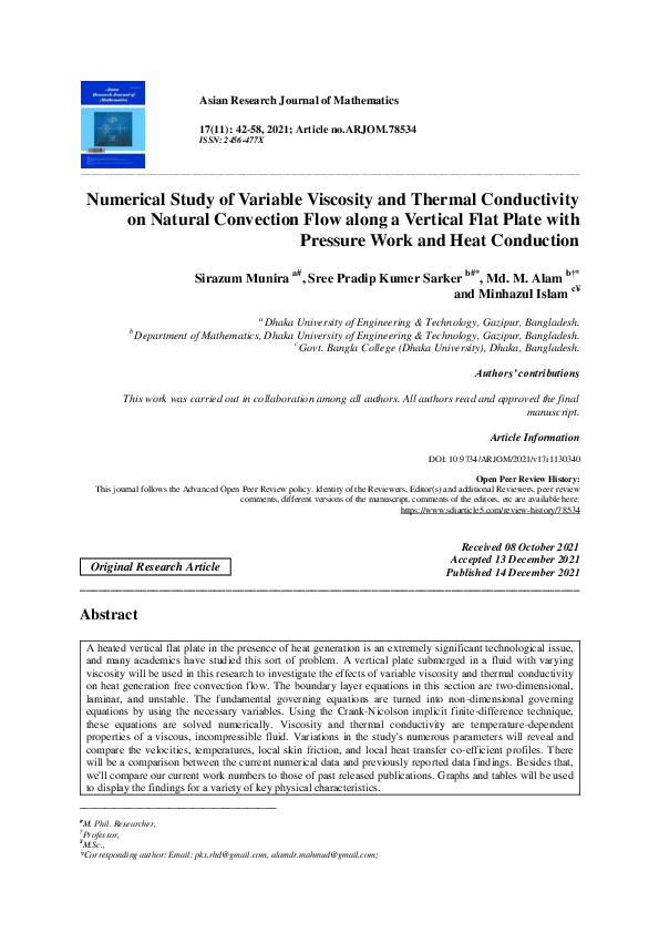 (PDF) Numerical Study of Variable Viscosity and Thermal Conductivity on ...